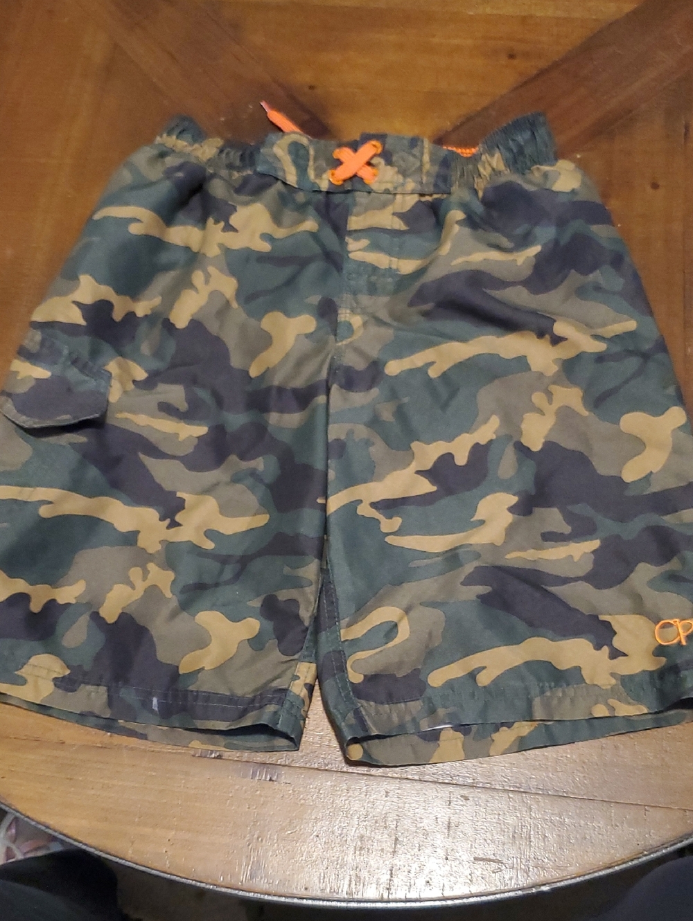 OP Boys Camo Swim Trunks with Orange Drawcord